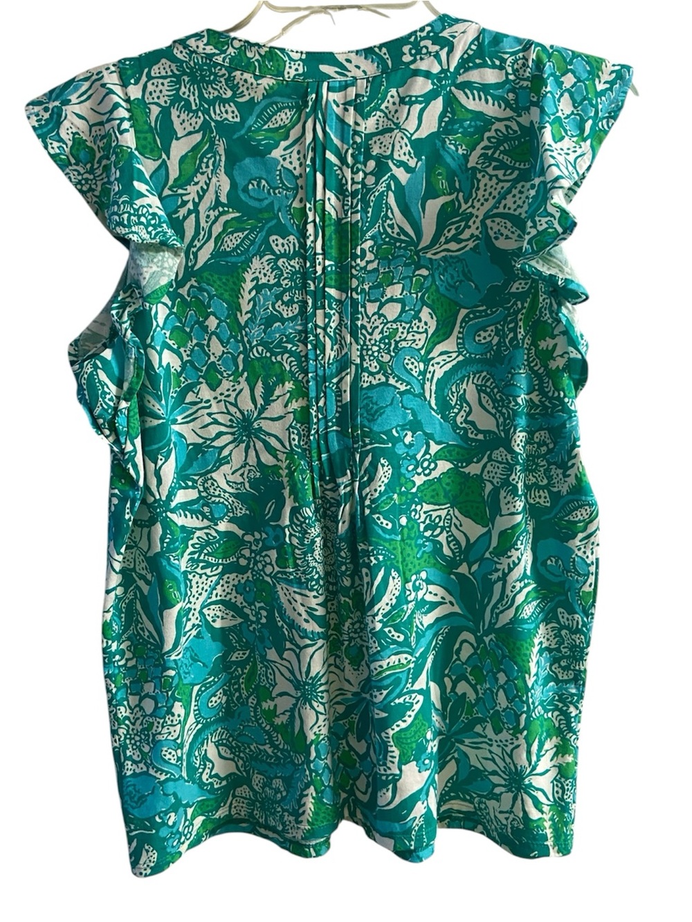 Lilly Pulitzer Teal & White Floral Pintuck Tank blouse Small NWT - Picture 3 of 7
